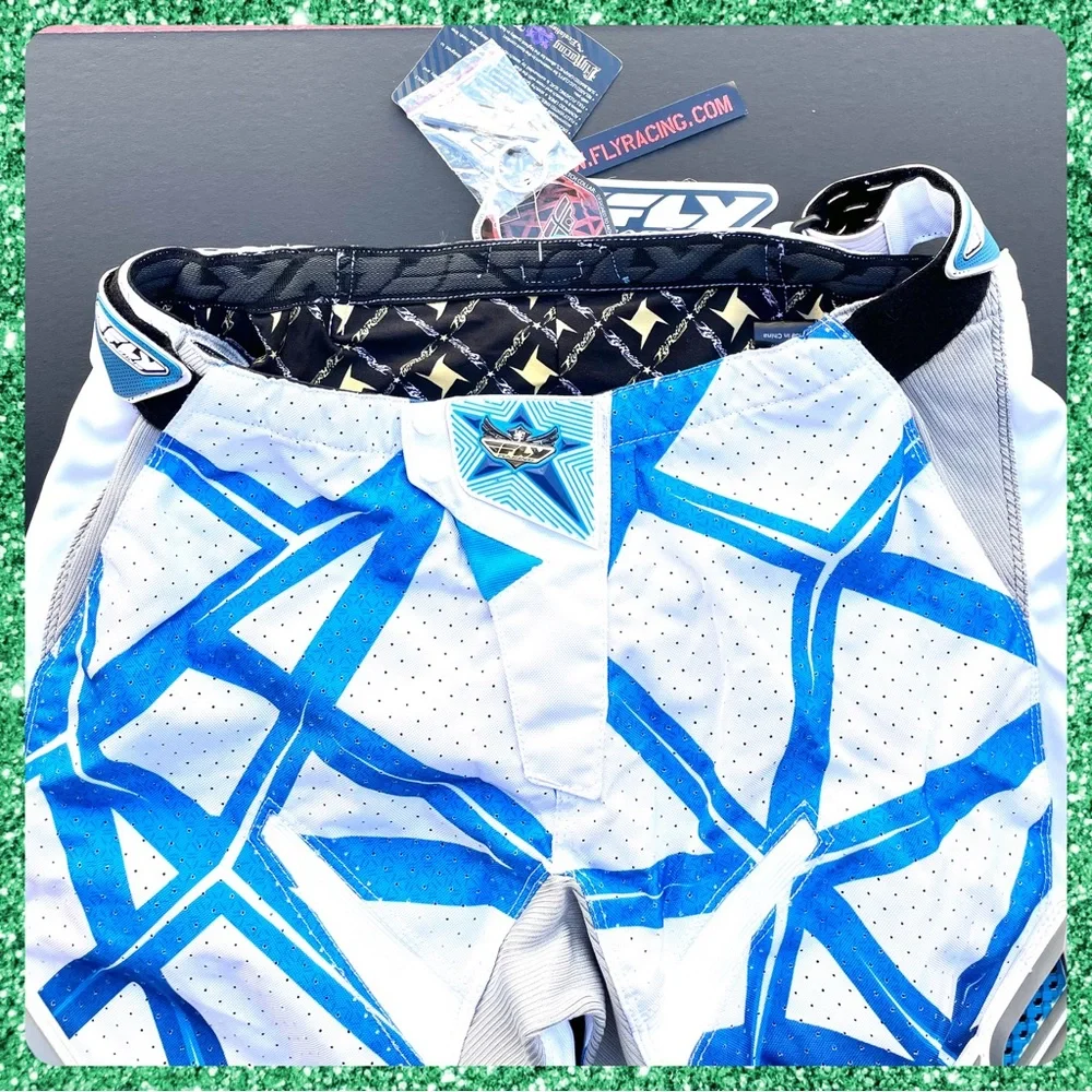 New FLY RACING White Blue Motocross Pants Motor Sports Gear Adults Size 28S